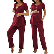 [ 939351 ] 지니골라 여성용 임산부 수유 파자마 세트 모유 라운지웨어 엄마 의류 반소매 상의 및 바지 파자마 레드 L