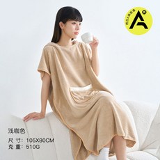 可穿式浴巾 成人兒童吸水速幹連帽浴袍 親子款, 淺咖色 A類標準 ,兒童款均碼 男女衕款 不挑身材 70*7
