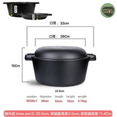 DIE CAST IRON POT托尔斯小幸福鑄鐵鍋 SGS認證美國平底煎肉鍋 電磁爐適用烤地瓜鍋, 1個, 微粗糙/雙用26Cm雙耳鍋