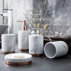 有感選物 北歐陶瓷大理石紋玫瑰金乳液瓶 漱口杯 陶瓷盥洗組, 白色,五入組合價, 1個