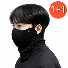 솔닷 1+1 자외선 차단 마스크 남녀공용 냉감 사계절 실크 러닝마스크 골프마스크, 블랙, 2개