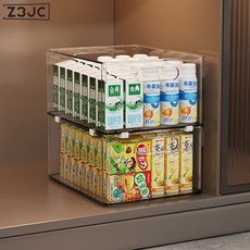 Z3JC 櫥櫃收納盒桌面零食整理儲物筐長方形塑料盒透明亞克力置物架, 1個, 特大號透明收納盒/帶疊放卡扣【可疊加】2個裝:如圖