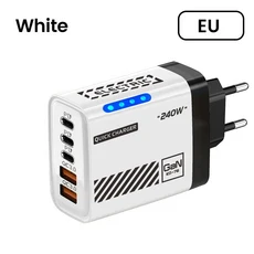 호환5포트 GaN USB C 충전기 240W PD 고속 어댑터 (아이폰 17 16 15 Pro 샤오미 노트북 데스크탑, 02 White EU