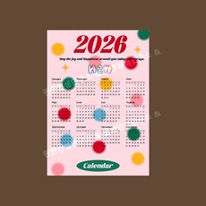 2026년 포스터 달력 심플 벽걸이 캘린터, 30x42cm, 핑크