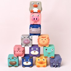 동물얼굴 쌓기 유아용 소프트블럭 12p 베이비블록 촉감장난감, 1개