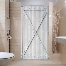 Uokiuki 소박한 패브릭 샤워 커튼 욕실용 헛간 도어 샤워 커튼 후크가 있는 농가 욕실 커튼 91.4 x 177.8cm