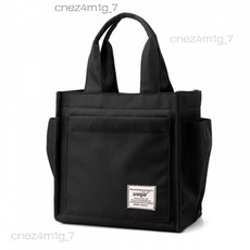 多隔層帆布手提包 日式素色水桶包 便當袋 購物袋 環保袋, 1個, 黑色