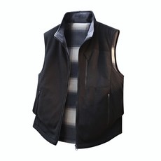 雙面穿加絨加厚馬甲背心外套 多口袋防風立領大碼無袖坎肩 (秋冬季)