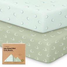 2팩 방수 팩 및 플레이 시트 남아 여아에게 적합한 미니 아기 침대 시트 - 96.5 x 66cm(38 x 26인치) 대나무 비스코스 팩 앤 플레이 매트리스 시트 그라코용, 대나무에서 추출한 비스코스