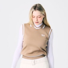 [헨리스튜어트] 골프 여성용 브이넥카라 니트 베스트 조끼 베이지