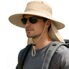 ZOORON 남성용 여성용 햇빛 차단 모자 아웃도어 UPF50+ 메시 햇빛 차단 모자 넓은 챙 낚시 모자 넥 플랩 자외선 차단 캡 다크 그레이 1개(넥 플랩), 1, 베이지 1개(목 덮개)