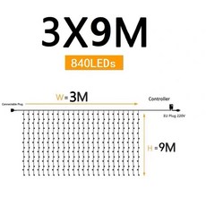 커튼 조명 폭포 LED 방수 야외 장식 스트링, 840개, E_3x9m 전구 840개 후면 플러그 색색의 빛