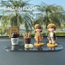 Garden Boom 汽車內飾品擺件, 1個, 【擺件款】休閒情侶+麪包+咖啡杯+貓咪