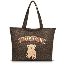 QTKJ 레오파드 프린트 캔버스 백 대용량 토트백 여성용 휴가용 핸드백 데일리 매치(스타일 499)