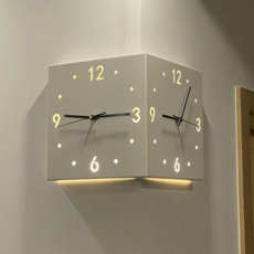 YAPOGI 무소음 실내 양면 코너 벽시계, 있다, 화이트