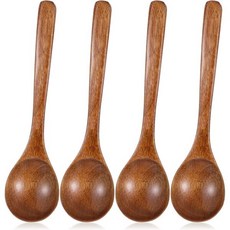 목재 숟가락 4개 세트 크기 8.4 x 4.4cm 테이블스푼 작은 둥근 구멍 포함 난무 긴 손잡이 주방 가전 수프 요리용 식사용 섞기용, 목재 숟가락 4개 세트 크기 8.4 x 4.4cm 테이