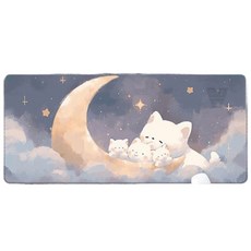 875v 귀여운 고양이 일러스트 장패드 800x300, 1개, 별빛 아래 달을 품은 냥