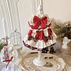 【格森】春夏秋款 復古過年小狗貓咪公主裙 博美比熊約克夏小型犬, 復古紅裙,XL建議11-13斤左右, 1個