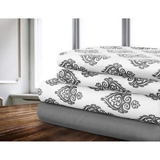 침구 침대 시트 4피스 퀸 통기성 호텔 아늑하고 편안한 저자극성 극세사 - 딥 포켓 주름 변색 수축 방지 및 베개 커버 다마스크 그레이 155030, 회색