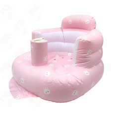 24H急速出貨 寶寶充氣學坐椅 幫寶椅 嬰兒學坐沙發, 滿印粉底兔
