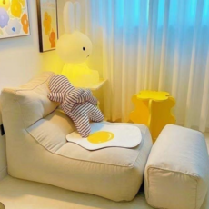 퀸앤모어 1인빈백 가을 소품 거실쇼파 풋스툴, 베이지