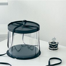 하피블리 투명 원형 케이크 박스 선물 포장, 1개, 블랙원형케이크박스_1호1단