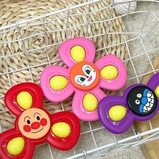 《寶貝不無聊》麵包超人 洗澡轉轉樂 洗澡玩具 吸盤轉轉樂 指尖陀螺 兒童玩具, 1個, 3入組(含2、3、4瓣)-角色隨機不重複