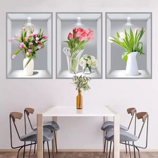 3D 입체 식물 벽 스티커 - 계단/거실/식당 벽면 커버 셀프 접착식 인테리어, 20*30(3장 세트), 09. 행복한 꽃이 피다