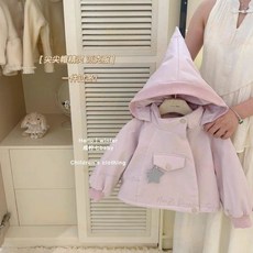 兒童冬季新款女童精靈尖帽風衣 女寶秋冬百搭刷毛加厚夾克外套 女童刷毛防風外套斗篷式秋冬裝