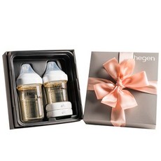헤겐 엄마가슴 애착젖병 트윈팩 150ml + 240ml + 캡 2p 선물세트, 화이트 + 투명, 1세트