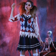 臺灣-出貨【新款熱銷】萬聖節爆款萬聖節學生鬼殭屍行屍走肉喪屍cos兩件套恐怖血腥吸血鬼演出服裝