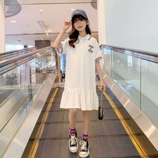 賣場優選童裝 女童洋裝 天貓原版質量女童連衣裙夏裝2025新款中大童洋氣POLO領公主裙潮流