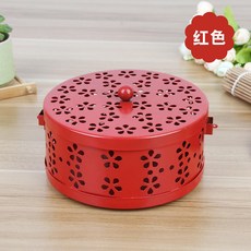 金屬鏤空蚊香盒 鏤空古典鐵藝防火蚊香爐 蚊香盒 熏香 蚊香爐 沉香 香薰 防蚊 蚊香架 蚊香盤, 紅色