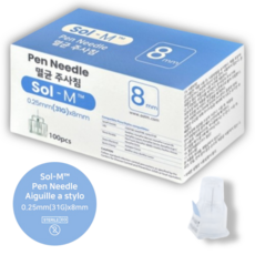 sol M 솔엠 일회용 멸균 인슐린 펜니들 31G 8mm 100p 병원 의료용 당뇨 태반 성장 정밀 주사, 1박스