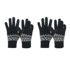 Naya Style防寒圖案線條刺繡智慧型手機觸控毛絨手套 DM-9 2雙, 1. 黑色