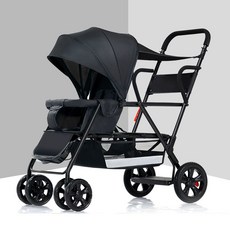 위크앤픽 연년생유모차 쌍둥이트라이크 트윈유모차, 0-7세 고무 앞뒤 좌석 쿨블랙 우천
