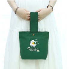 언즈 데이지 하트 데일리 에코백 스마일 캔버스백 쇼퍼백 도시락 텀블러 미니 손목 가방, 그린 하트 데일리, 1개
