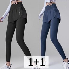 CBHV 여성 일체형 레깅스 운동 9부 레이어드 포켓 하이웨스트 긴바지 1+1