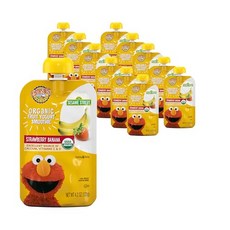 어스 베스트 유기농 스낵 세서미 스트리트 유아 스낵 2세 Earth's Best Organic Yogurt Smoothie Pouches for Toddlers 24 Month, 딸기바나나, 4.2온스(12개들이 팩), 1개