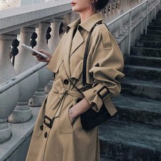 트렌치코트 가을 여성 베이직 2컬러 롱기장 카라 1127768, 베이지_M