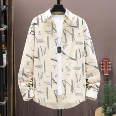 WEIHAN 남성 춘추 프린팅 긴팔 셔츠 루즈핏 오버핏 간절기 캐주얼 패션 빅사이즈 남방