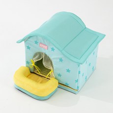 夏季雙頂降溫貓窩 貓咪睡屋 四季通用狗窩, 1個, 綠色星星