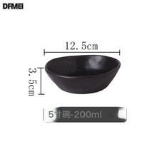 DFMEI 復古陶瓷餐具窯變盤子 酒店自助餐水果盤西餐牛排盤 異形小碗圓盤, 1個, 金屬黑-5英寸碗