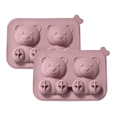 실리콘 입체 곰돌이얼음틀 캐릭터 하이볼 아이스몰드 얼음틀 아이스트레이, 핑크, 2개