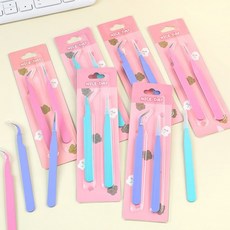 핀셋 2개 세트 다꾸 스티커 집게 네일아트 초정밀, 1개, 핀셋2개세트-핑크set