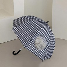 렌코리아 돔형 동그라미 투명창 체크우산 장우산50