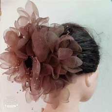 布藝大花朵抓夾後腦勺髮夾, 1個, 淺咖色大號抓夾