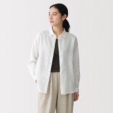 여성 워싱 리넨 레귤러 칼라 긴소매 셔츠 BC2PVA6S