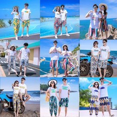 情侶套裝 夏季海邊度假情侶裝，適閤三亞旅遊拍照旅行穿搭，海灘情侶度假洋裝套裝