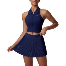 AFZ 여성용 플리츠 테니스 스커트 세트 투피스 레이서백 골프 의상 피클볼 운동용 드레스 반바지 포함 핫 핑크 M 452679, 네이비 452679